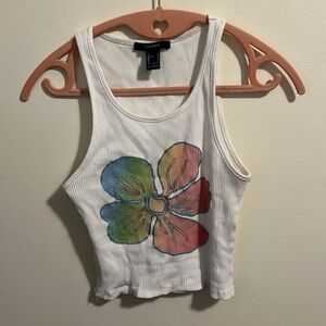 White Tank Top with Tropical Flower